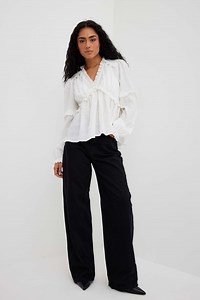 Structured Long Sleeve Frill Blouse White