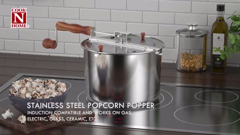 Cook N Home Stovetop Popcorn Popper with Crank, 6-Quart Stainless Steel Popcorn Pot Popcorn Maker, Silver