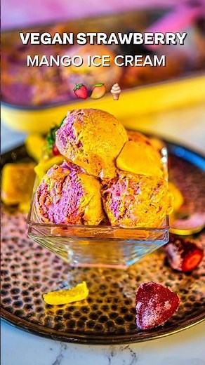 Creamy Strawberry Mango Ice Cream 🍓🥭 | Vegan & No-Churn #easyrecipe #shorts #viralshorts