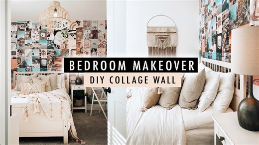 Create a cozy bedroom with a collage wall display