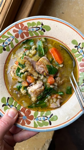 Julius Roberts | Wild garlic, chicken and pearl barley soup. Just what you want on a cold grey day. The recipe is on Substack and it’s really easy to make.... | Instagram