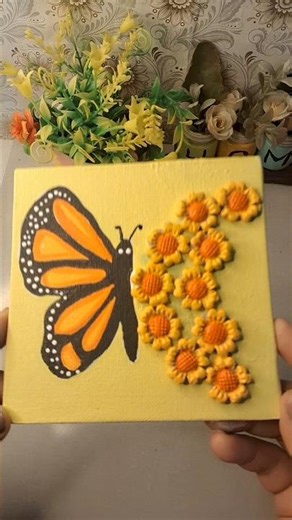 Cute Butterfly Painting with 3D Flowers 🌸🎨#shortsfeed #painting #art #canvaspainting