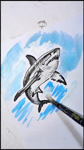 Drawing a Realistic Shark with Watercolor 🦈 | Satisfying Art Shorts #art #drawing #shorts