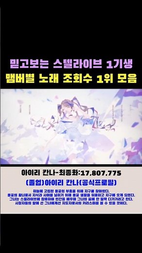 믿고보는 스텔라이브 1기생 맴버별 노래 조회수 1위 모음
