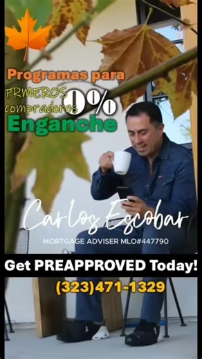 🍁Tenemos gran variedad de programas para Primeros Compradores con 0% de Enganche 🍁 ☎️ (323)471-1329 Llamar o texto El mercado esta a favor de los compradores Incentivos por parte de los vendedores Permitenos asesorarte. Tenemos oficina en Cerritos, Anaheim Corona, Rancho Cucamonga Haz todas las preguntas Mortgage Broker USA, Corp. Licensed by the California Department of Real Estate 02157926 California Residential Mortgage Lending Act. Carlos Escobar NMLS 447790. Equal Housing Lender. Not all 