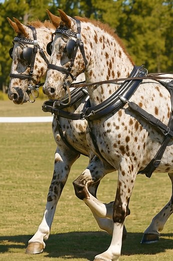 363K views · 11K reactions | Witnessing the power and elegance of this perfectly matched driving pair is truly unforgettable. These beautifully spotted horses move with such unity—like two hearts beating as one. ✨ #HorseLife #DrivingTeam #EquestrianBeauty | Coloured Stallions | Facebook