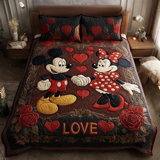 Sweet Minnie Mouse Quilt Bedding Set Pink Heart Patchwork Comforter Cover Cute Cartoon Bedroom Decor Cozy Bedspread Perfect Girls Gift - Etsy