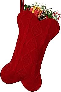 Dog Christmas Stocking, 18 Inch Large Double Side Knitted Christmas Stocking for Dogs, Bone Shaped Hanging Dog Stocking for Dogs Pets (Red)
