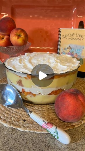 MeMe's Recipes | Diane Leary on Instagram: "🍑Peach Trifle! Refreshing, cool, delicious, layered and heavenly dessert! This recipe is in “Sunday Lunch at MeMe’s”… originally made with strawberries. That was my very first REEL here on Instagram and it’s been viewed 23M times… 😮! Thank you Instagram for rolling out the red carpet when I ventured over to the platform. Y’all make me smile everyday! ❤️🍑#shineforjesus #memesrecipessc #memesrecipes #peachdessert"
