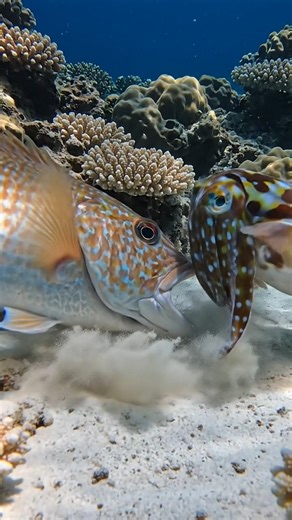 Red Snapper Monster vs. Pharaoh Cuttlefish – Reef Ambush! #shorts