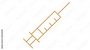 Animated orange icon of syringe. Medical linear symbol. Concept of vaccination, inoculation, medicine. Looped video. Vector illustration isolated on white background.