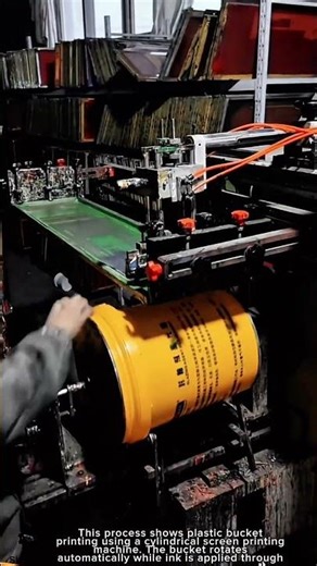 Plastic Bucket Printing Work Tool Using Cylindrical Screen Printing Machine #worktool