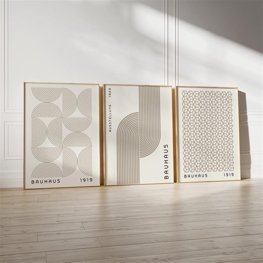 Beige Bauhaus Poster Set, Mid Century Modern Prints, Bauhaus Exhibition, Abstract Gallery Wall Art (digital Download) - Etsy