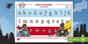 Superhero Letter Formation Alphabet Handwriting Practice Sheet (Lower Case)
