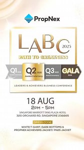 LABC Q2 is happening next week and once again, we’re about to see the bar raised! 🔥 We’re back to celebrate more wins, uncover winning formulas, and keep our sights firmly set on the road to Gala 2026. Every achievement, every breakthrough, it all brings us one step closer to that grand stage. To our Q2 top achievers: this is your moment. Step into the spotlight, inspire the next wave of greatness, and own the stage. 📌 Monday, 18 Aug 2025 🕑 2–5PM 📍Singapore Marriott Tang Plaza Hotel | PropNe