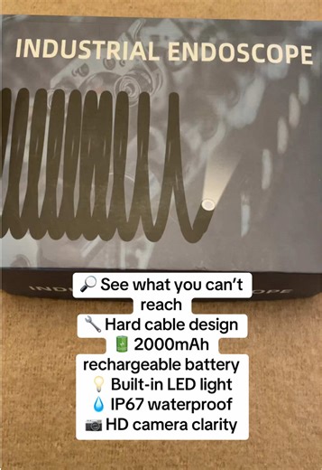 Inspect tight spaces with ease 🔎 Hard cable endoscope with HD camera, LED light, 2000mAh battery & IP67 waterproof design. #tiktokmademebuylt #endoscopy #tools #DIYTools #blockeddrain