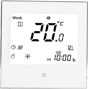 Programmable Thermostat for Home, LCD Display Room Touching Screen Thermostat, Office Thermostat Voice Thermostat for Home Heating Room Living Room(White)