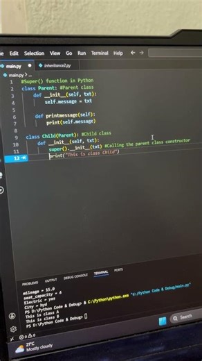 Super() function in python #pythonprogramming #learnpython #inheritance