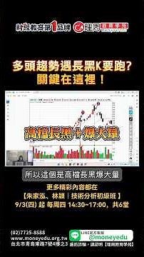 多頭趨勢遇長黑K要跑??關鍵在這裡！ | 理周教育學苑 | 朱家泓、林穎 | 技術分析初級班