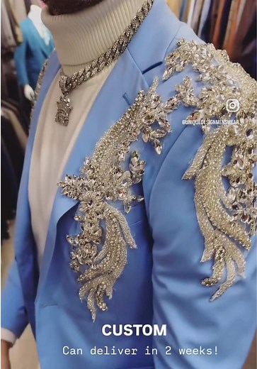 Custom Prom Suits with Unique Rhinestone Designs