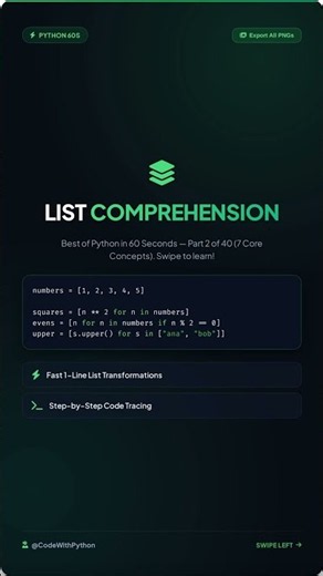 Replace 4 lines of Python with just 1 🐍 List Comprehension explained in 60 seconds