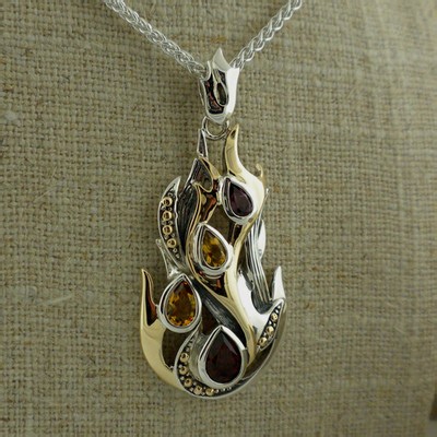Sterling Silver & 10K Gems Fire Element Pendant KEITH JACK Jewelry 18" Chain | eBay