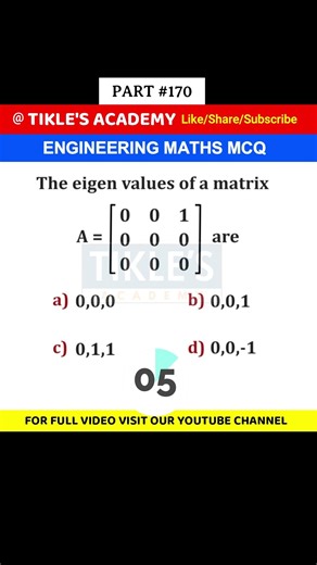 ENGINEERING MATHS MCQ 170 #shorts #engineeringmathematics #tiklesacademy