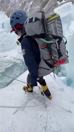 Sherpa mountain guides carry the heaviest loads while leading climbers safely#everest #mounteverest