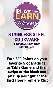  Join us for the February Play and Earn at Tachi Palace! Every Tuesday from 9 AM to 9 PM, earn 600 points while playing slots or table games and collect a piece of our Stainless Steel Cookware Set! Cook in style! #TachiPay$ #vegasinthevalley #fresno #bakersfield #SLO #PASO #visalia #lemoore #casino #centralvalley #tachi #tachipalace #bingo #tablegames #blackjack #livemusic #restaurants #goodeats #slots # #jackpot | Tachi Palace Casino Resort | Facebook