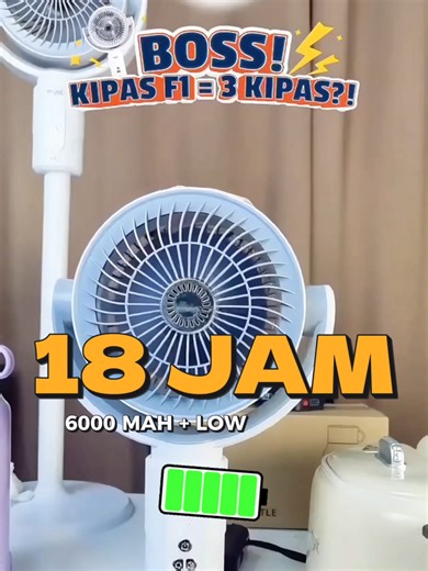 Angin kuat pun tahan lama tau 😮 Max speed 3–4.5 jam, lowest speed boleh sampai 18 jam 🔥 #kipasportable #kipas #kipasangin #kipasmurah #myntmalaysia