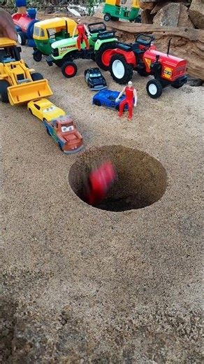 jcb pushing red pi car pi truck pi car in to deep pit-46 and tractor #jcb​ #jcbtoys​ 🕳️🚗🕳️