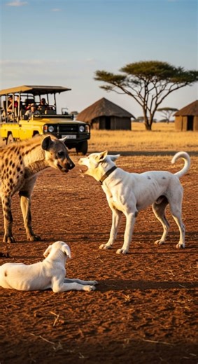 Can the hyena fight back against the dog’s fierce attack #wildlife #animalfight #nature