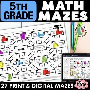 5th Grade Math Mazes | Math Interactive Notebook | Test Prep Review Worksheets