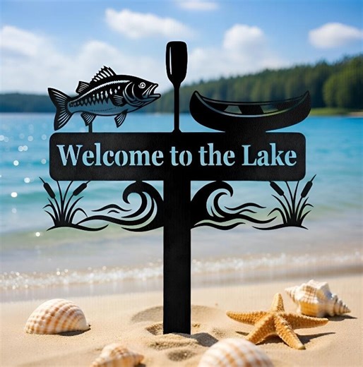 Personalized Lake House Sign, Fishing Theme Metal Art, Outdoor Cabin Welcome Sign - Etsy