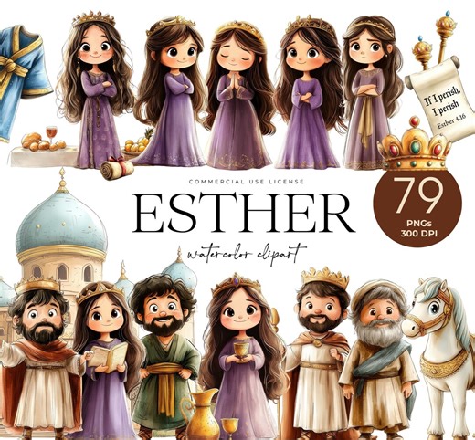 Queen Esther Clipart, Women of the Bible, Old Testament, Biblical Character, Bible Story, Biblical People, Religious Clipart, Sunday School - Etsy