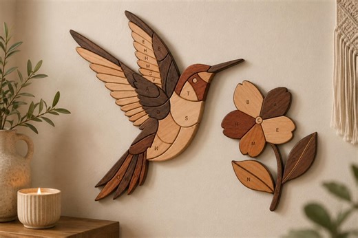 Hummingbird Intarsia Pattern | Scroll Saw Woodworking Template | Bird Wood Art PDF | DIY Wooden Wall Decor | Digital Download - Etsy