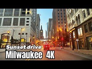 Milwaukee 4K , driving in downtown Milwaukee in sunset , driving at night , Wisconsin USA