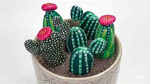 DIY Painted Cactus Rocks Tutorial