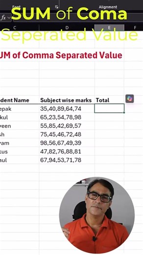 Sum of Coma separated value in excel #shorts