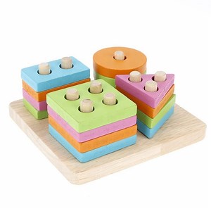 [Hot Item] Macaron Children Preschool Educational Sorting Ring Blocks Wooden Shape Sorter Puzzle