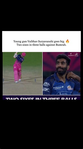 Young gun Vaibhav Suryavanshi goes big Two sixes in three balls against Bumrah #ipl2026 #mivsrr #rcb