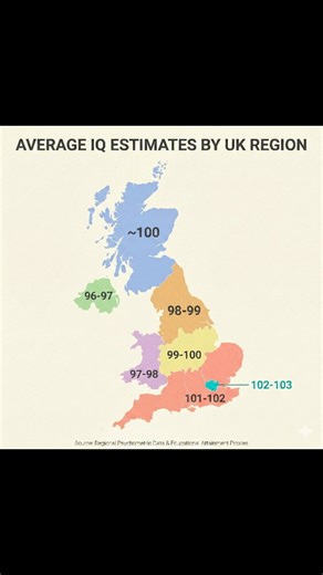 The UK Blend on Instagram: "​🧠 Mapping the Mind of the UK: A Regional Breakdown ​Ever wondered how cognitive trends look across the map? We’ve dived deep into the data to visualise the estimated average IQ scores across the United Kingdom’s major regions. 🇬🇧✨ ​While it’s impossible to test every single person in every county, psychometric studies and regional data give us a fascinating snapshot of how factors like education, economic density, and university hubs influence these averages. ​📍 