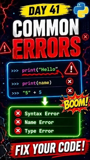 Day 41 — Common Errors in Python 😵‍💫 #Python #LearnPython