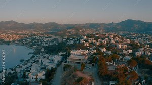 Muğla Bodrum Yalıkavak coastline, peninsula and beaches aerial view with drone. Turkey Aerial view of Yalikavak harbor with drone. Mugla Bodrum Yalikavak