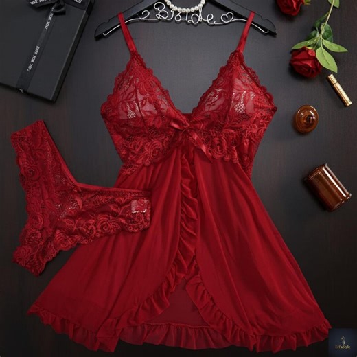 Red Lace Nightgown Sexy Sheer Strap Lingerie Dress for Women - Etsy