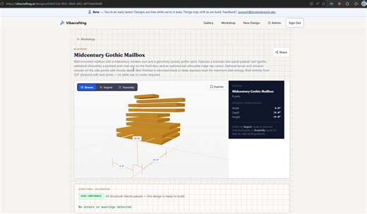 You wouldn't vibe code a mailbox, would you?Claude is modeling, reviewing and using python (and some snappy servers and DBs) to design this "Spooky Mailbox". Just.. ah.. use your imagination on that pile of cut lumber lol.#buildinpublic