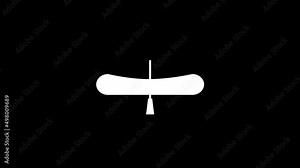 White picture of canoe on a black background. transport for movement on water. Distortion liquid style transition icon for your project. 4K video animation for motion graphics and compositing.