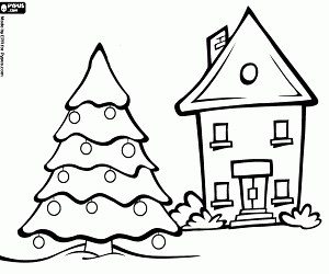 Árbol d jardín decorado de Navidad para colorear, pintar e imprimir