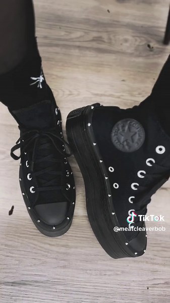 Run .. dont walk To snag these beauties ! These are the new , All star modern lift platform Studded Chuck taylors . 🥹🖤 #converse #platformconverse #platformshoes #gothaesthetic #gothgirl @Converse