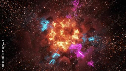 Epic explosion in outer space bursting outward creating a colorful nebula of stars and cosmic clouds